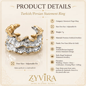 Two-tone molten wave ring styled in an elegant jewellery flat lay