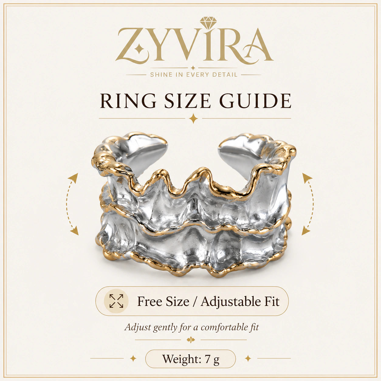 Open adjustable view of the molten wave ring