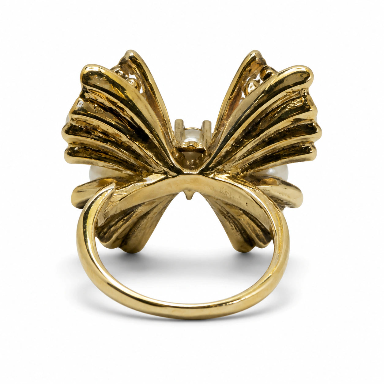Open adjustable view of the two-tone floral ring