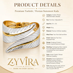 Two-tone ribbon-leaf kada styled in an elegant jewellery flat lay