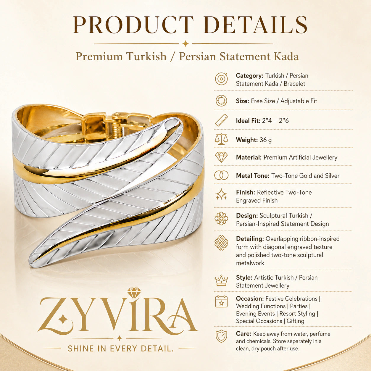 Two-tone ribbon-leaf kada styled in an elegant jewellery flat lay