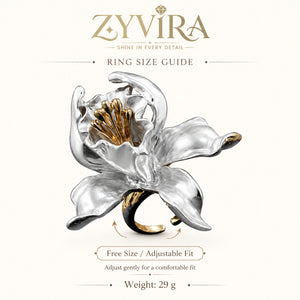 Open adjustable view of the two-tone floral ring