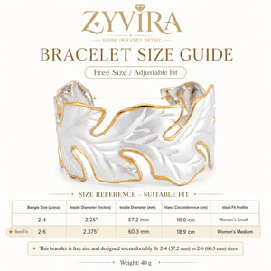 Two-tone sculptural leaf kada styled in an elegant jewellery flat lay