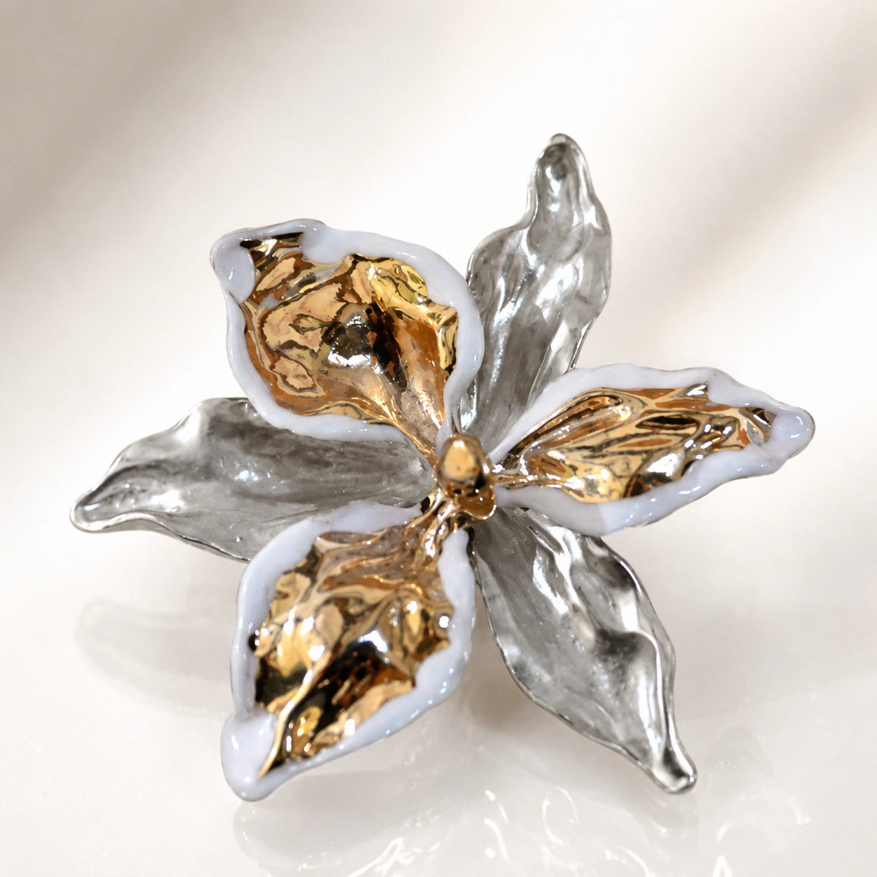 Alternate detail view of the sculptural floral ring