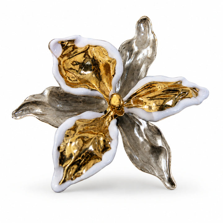 White-edged two-tone sculptural floral ring